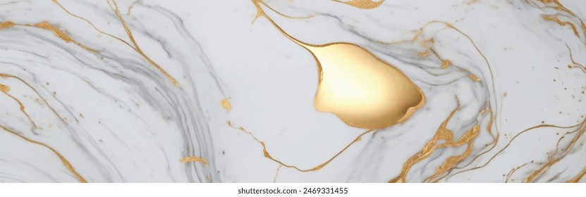 Luxurious white Carrara statuaries marble texture background. Calacatta glossy marble with golden streaks. Luxury White Gold Marble texture background vector. Panoramic Marbling texture design.