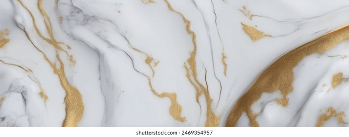 Luxurious white Carrara statuaries marble texture background. Calacatta glossy marble with golden streaks. Luxury White Gold Marble texture background vector. Panoramic Marbling texture design.