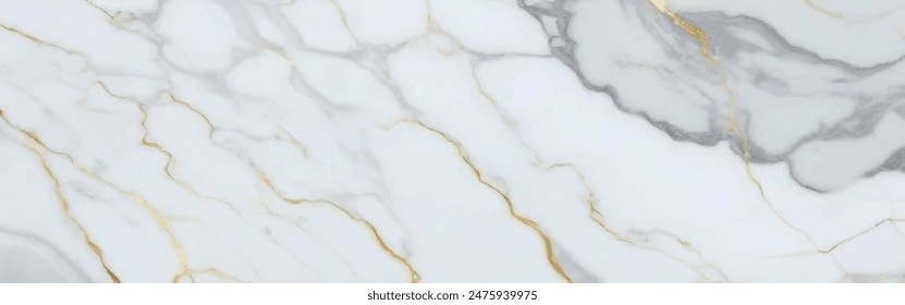 Luxurious white Carrara statuaries marble texture background. Calacatta glossy marble with golden streaks. Luxury White Gold Marble texture background vector. Panoramic Marbling texture design.