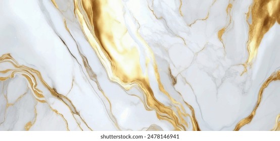 Luxurious white Carrara statuaries marble texture background. Calacatta glossy marble with golden streaks. Luxury White Gold Marble texture background vector. Panoramic Marbling texture design.