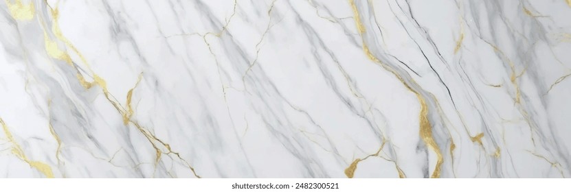 Luxuriöse weiße Carrara Statuen Marmor Textur Hintergrund. Calacatta glänzender Marmor mit goldenen Streifen. Luxus Weiß Gold Marmor Textur Hintergrund Vektorgrafik. Luxuriöses Bodenmarmortextur-Design.