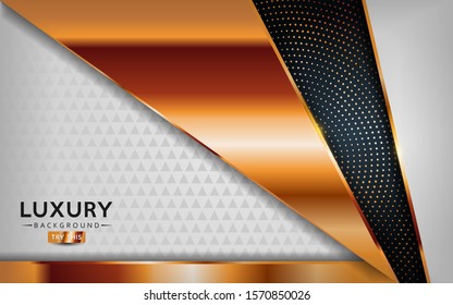 Luxurious White overlap background vector. Realistic abstract overlap layer on textured black background combine with golden dots and line.