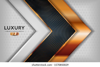 Luxurious White overlap background vector. Realistic abstract overlap layer on textured black background combine with golden dots and line.