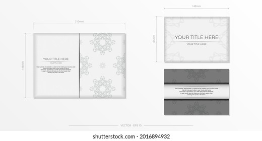 Luxurious white rectangular invitation card template with vintage abstract ornament. Elegant and classic vector elements are great for decoration.