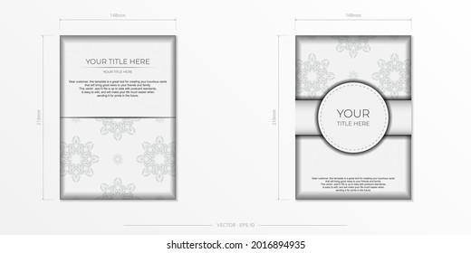 Luxurious white rectangular invitation card template with vintage abstract ornament. Elegant and classic vector elements are great for decoration.