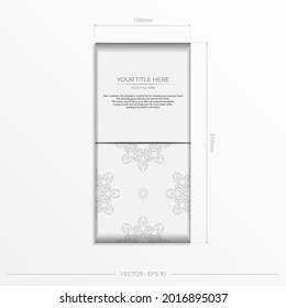 Luxurious white rectangular invitation card template with vintage abstract ornament. Elegant and classic elements are great for decorating. Vector illustration.