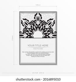 Luxurious white rectangular postcard template with vintage abstract mandala ornament. Elegant and classic vector elements ready for print and typography.