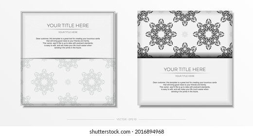 Luxurious white square invitation card template with vintage abstract ornament. Elegant and classic vector elements are great for decoration.