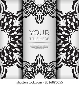 Luxurious white square invitation card template with vintage abstract ornament. Elegant and classic vector elements ready for print and typography.