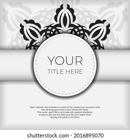 Luxurious white square postcard template with vintage abstract ornament. Elegant and classic vector elements are great for decoration.