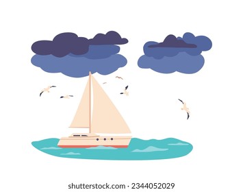 Luxurious Yacht Gliding Gracefully On The Tranquil Sea, Surrounded By Stunning Blue Waters And An Endless Horizon