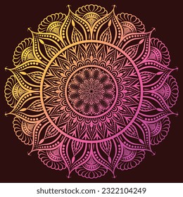 Luxurious yellow and pink mandala art on a red background, editable mandala, beautiful floral pattern mandala for royal invitation, wedding card, henna, tattoo, coloring book page, cover page,