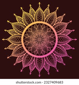 Luxurious yellow and pink mandala art on a red background, editable mandala, beautiful floral pattern mandala for royal invitation, wedding card, henna, tattoo, coloring book page, cover page,