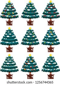 Luxuriously decorated Christmas tree with snow set