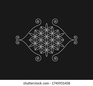 Luxuriuous pattern design elements with flower of life and spiral curved, vector-based.