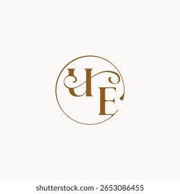 sensación de lujo con el logotipo de la boda de los flujos elegantes del círculo de la letra del monograma de la UE
