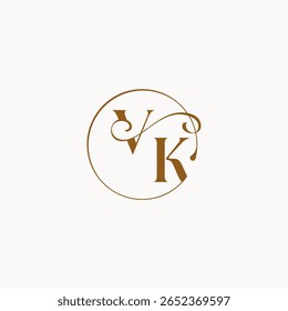 luxurius sentimento com fluxo VK monograma elegante estilo carta círculo flui logotipo de casamento