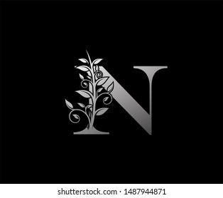 Luxurous Silver N Letter Logo, perfect for fashion, restaurant, cafe, hotel and many company.