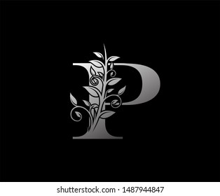 Luxurous Silver P Letter Logo, perfect for fashion, restaurant, cafe, hotel and many company.