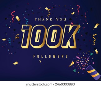 Luxury 100K Followers thank you follower congratulation with Golden color svg