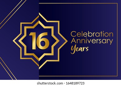 Luxury 16 year anniversary celebration blue and golden ornament color on Blue Background  vector