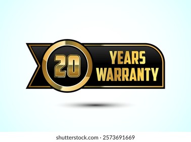 Luxury 20 years warranty label, badge, icon with gold and black color