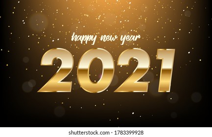  Luxury 2021 Happy New Year elegant design - vector illustration of golden 2021 logo numbers on dark background.