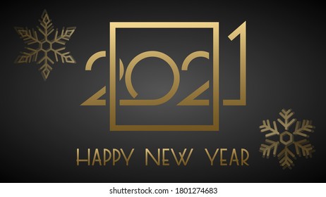 Luxury 2021 Happy New Year elegant design. Vector illustration of gold digits 2021 logo on black background - perfect typography for 2021. Vector illustration