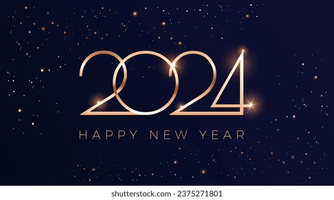 Luxury 2024 Happy New Year greeting card - vector background of golden 2024 logo numbers on black background - perfect typography for 2024 save the date luxury designs and new year celebration