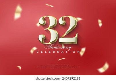 Lujoso 32º aniversario con números clásicos en 3d. Fondos vectoriales premium. Fondo vectorial premium para saludos y celebraciones.