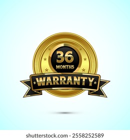 Luxury 36 months warranty label, badge, icon, logo, with gold and black color