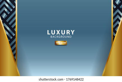 luxury 3d background banner with gold and blue paper layers. Vector geometric illustration shapes in triangle pattern texture with golden glittering. Graphic design element. Elegant decoration