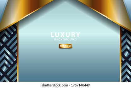 luxury 3d background banner with gold and blue paper layers. Vector geometric illustration shapes in triangle pattern texture with golden glittering. Graphic design element. Elegant decoration