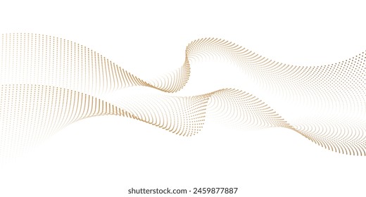 Luxury 3d background of gold flowing dots particles wave pattern. Abstract geometric vector curve lines shape in premium golden gradient color.