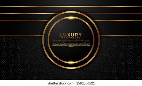 luxury 3d black abstract background with gold lines. overlapping layers. Eps 10