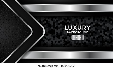 luxury 3d black abstract background with silver lines and dots. overlapping layers isolated on decorative background. Eps 10