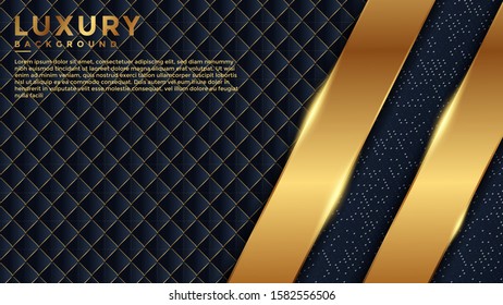 luxury 3d dark blue abstract background with gold lines and dots. overlapping layers. isolated on textuted background. Eps 10