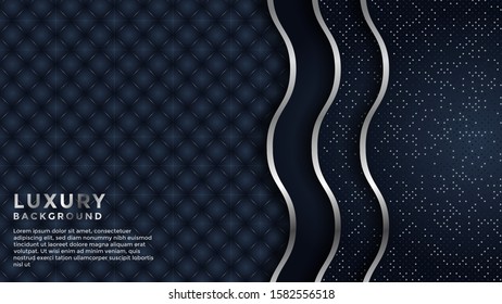 luxury 3d dark blue abstract background with silver lines and dots. overlapping layers isolated on textured background. Eps 10