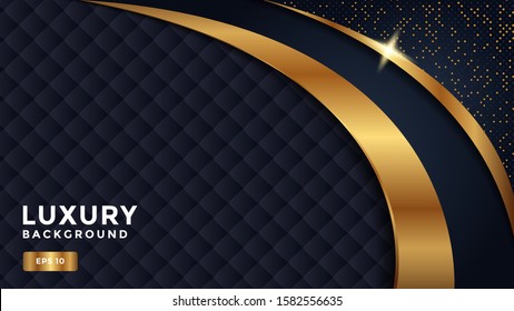 luxury 3d dark blue abstract background with gold lines and dots. overlapping layers isolated on textured background. Eps 10