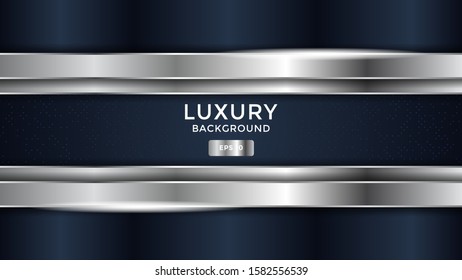 luxury 3d dark navy blue abstract background with silver lines and dots. overlapping layers. isolated on dark navy. Eps 10
