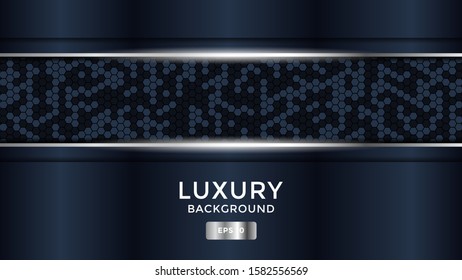 luxury 3d dark navy blue abstract background with silver lines and white lights. overlapping layers. isolated decorative background. Eps 10
