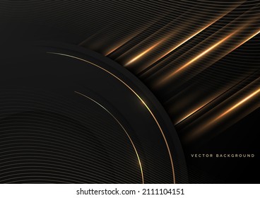 Luxury 3D gold border black circles with glow lighting effect on black background. Luxury premium concept. Vector illustration