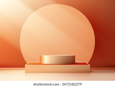 Luxury 3D Gold Podium with Circle Backdrop and Light Beam for Product Display