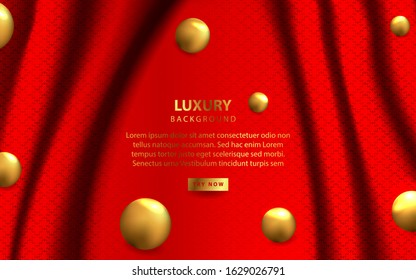 Luxury 3d golden spheres on fabric texture background, Elegant vector design template concept for use board, text message, brand, celebration banner