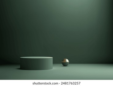 Luxury 3D Green Podium with Golden Ball for Product Display, Elegant Mockup, and Showcase Background