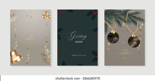 Luxury 3D Happy Holidays,  season greeting and new year vector template card set with Christmas element decoration