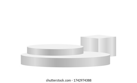 luxury 3d pedestal silver on white background, silver pedestal circle box for cosmetics product display, silver podium stage show for deluxe victory position, ellipse pedestal of product placement