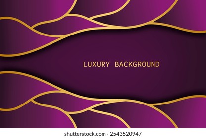 Luxury 3D purple abstract background with layer golden line waves. Vector illustration
