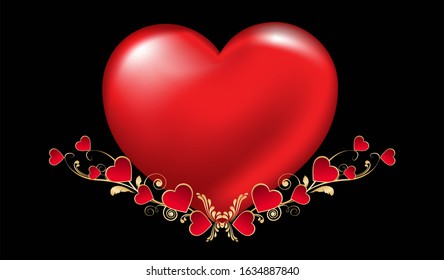 Luxury 3D Red Heart for Valentine Sign Viector  