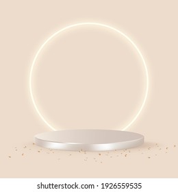 Luxury 3D rendering product backdrop in rose gold with orange background